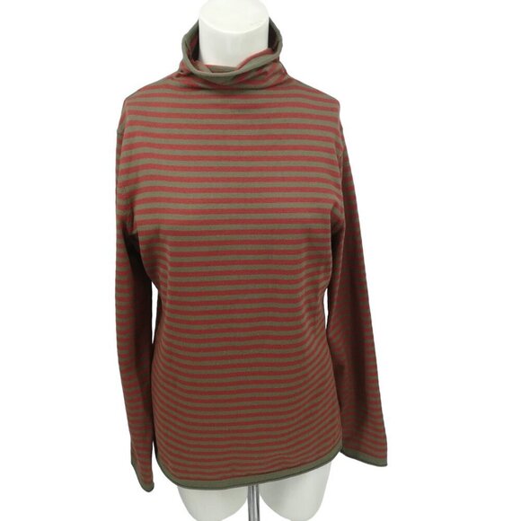 Duluth Trading S'no Sweat Mock Neck Sweater Size M Shirt Stripe Orange Stretch - Picture 1 of 12